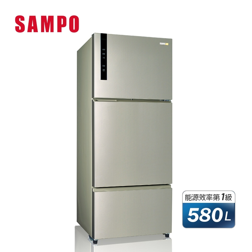 【現金價請看標籤】sampo 聲寶 sr-b58dv(y6) 一級能效全平面鋼板系列變頻三門冰箱 580公升 香檳銀