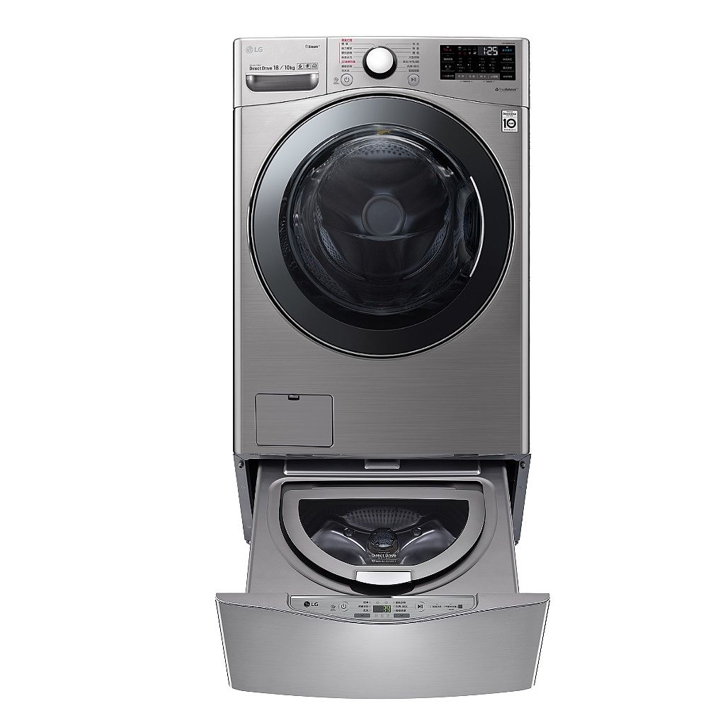 LG 樂金 TWINWash 滾筒蒸洗脫烘+溫水下層洗 WD-S18VCM+WT-D250HV (18公斤+2.5公斤) 含定位安裝